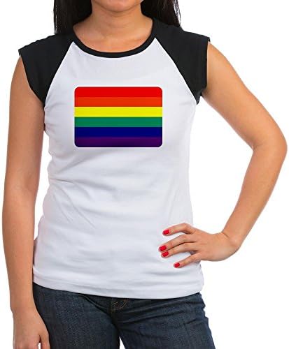Royal Lion Women's Cap Sleeve T-Shirt Gay Pride Rainbow Flag HD - Black/White, L (12-14)