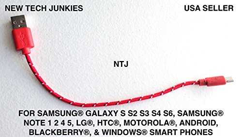 NTJ Short 20cm (8 Inch) Braided Nylon Woven Tangle Free Micro USB Pin Charging Data Sync Cable for ALL Android Phones Galaxy S2 S3 S4, Htc One X, Lg, Samsung Galaxy Note 2, Note 3, Sony Experia, Nokia Lumia, Lg Optimus, Casio, Blackberry, Motorola Droid, Pantech, Etc. (10 Colors to Choose From) (Red)
