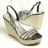 51DWiccWXdL. SL160  RIO Womens Basket Weave Wedged Heel Clear Black