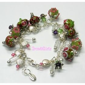 Click here to buy ONE OF A KIND LAMPWORK BEADS SWAROVSKI CRYSTALS STERLING SILVER BRACELET (Island Retreat) by TrendiGirlz.