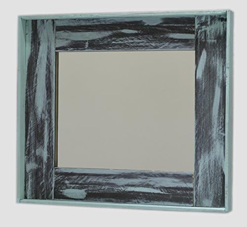 Rustic, Antiqued, Handmade Wall Mirror, Made in the USA, Dark Gray and Mint, Small
