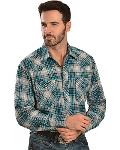 Wrangler Men's Grey And 4.5 Oz. Flannel Plaid Western Shirt Tall