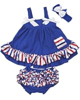 4th July Royal Blue Swing Top Red White Blue Stripe Baby Girl Bloomer Nb-24m