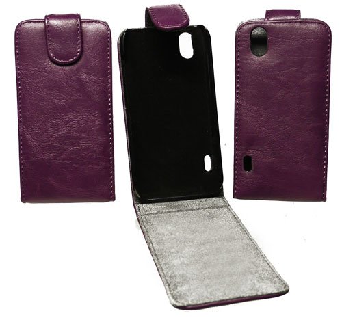 Trendline24 Flip-Style Handytasche / Schutzhülle / Etui (vertikale Öffnung-flip) Farbe: Lila für LG P970 Optimus Black -inkl. samtweichem Zubehörtransportbeutel