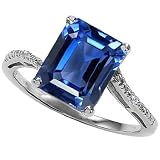 CandyGem 10k Gold Lab Created Emerald Cut Sapphire and Diamond Ring