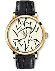 SPRAWL Aanalog Fashion Series Gold Ladies Watches of Genuine Black Leather Strap,Unique Wrist Watch for Women Girls Designed with Black Palamas
