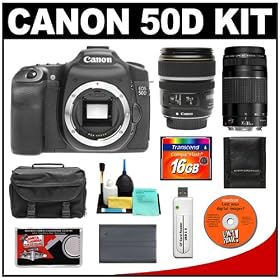 Canon EOS 50D Digital SLR Camera Body + Canon EF S 17 85mm IS USM Lens + Canon EF 75 300mm f/4 5.6 III Lens + 16GB CF Card + Battery + Case + Accessory Kit Canon EOS 50D Digital SLR Camera Body + Canon EF-S 17-85mm IS USM Lens + Canon EF 75-300mm f/4-5.6 III Lens + 16GB CF Card + Battery + Case + Accessory Kit