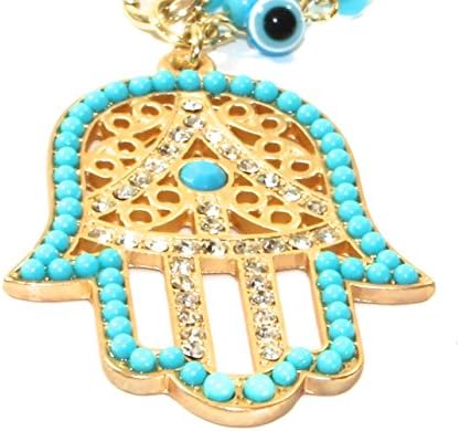 Triple Turquoise Blue Beads Gold Metal Hamsa Hand Bracelets