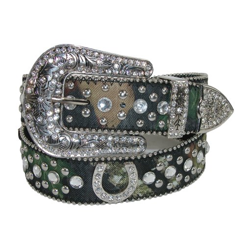 CTM® Womens Rhinestone Horseshoes on Mossy Oak Camo Belt