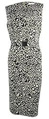 Belted Polyester/Ponte/Spandex Sheath Round Neck Leopard Print  Dress