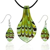 Lime Green Waved Murano Glass Earrings Set