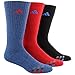adidas Men's Cushioned Crew Socks (3-Pair), Ray Blue-Grey Marl/Ray Red/Black, Large