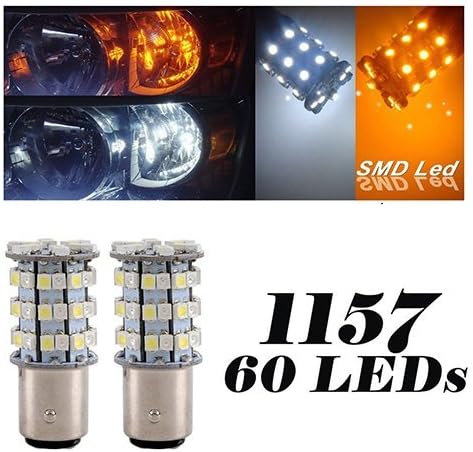 Trisense 60-SMD 3528 White/Amber Dual Color Switchback 1157 7528 2357 BAY15D DRL LED Light Bulbs for Car Front Turn Signal Parking Light (Pack of 2)
