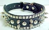 19 Inch Black Leather Spiked / Studded Dog Collar