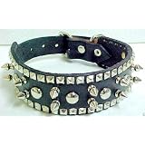 19 Inch Black Leather Spiked Studded Dog Collar
