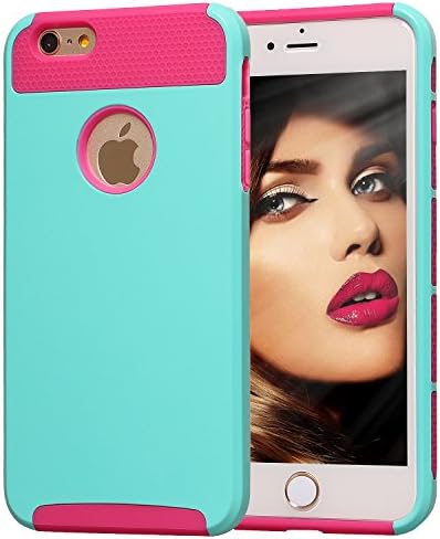 iPhone 6S Plus Case, iPhone 6 Plus Case, AUMI Hybrid Slim Fit Dual Layer Shockproof Hard Protection Protective Case Cover (Light blue-Rose)