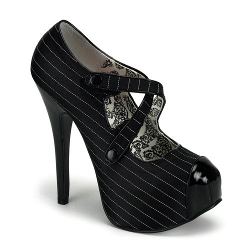5 3/4 Inch Heel Sexy Maryjane Platforms Criss Cross Straps Closed Toe Pump Style Black White