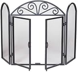 Uniflame 3 Fold Black Wrought Iron Screen w/Doors - Black