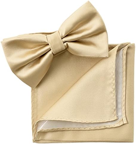 IDARBI Mens Classic Solid Bow Tie and Handkerchief Set Bowtie Hanky Set BEIGE