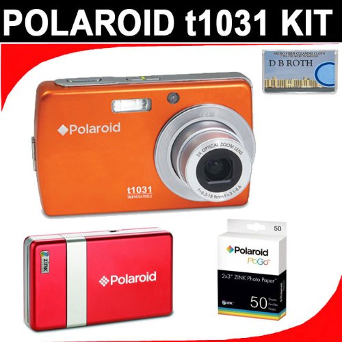 Polaroid t1031 10.0 MP Digital Camera - 3 x optical zoom (Orange) + PoGo Printer (Red) + 50 ZINK Sheets Polaroid t1031 10.0 MP Digital Camera - 3 x optical zoom (Orange) + PoGo Printer (Red) + 50 ZINK Sheets