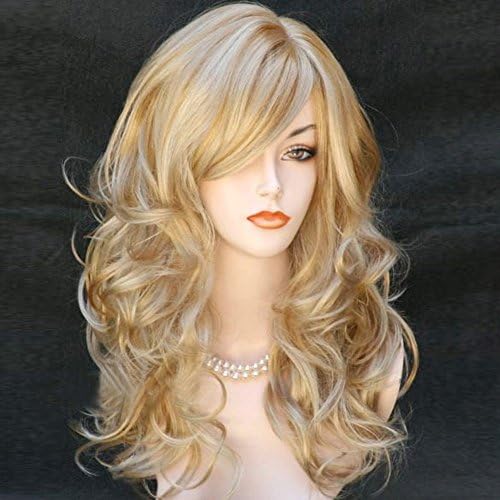 Wonderful Long Wavy Blonde Mix Skin Top Curly Wig Hair