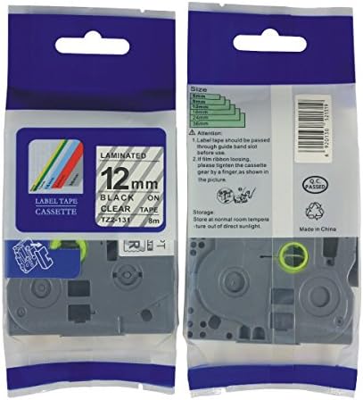 InkTonerBox Replacement Label Tape Compatible with Brother TZe-131 TZe131 TZ-131 TZ131 (2 Pack) Black on Clear for Brother P-Touch Printers - 12mm Width * 8m Length(1/2"*26.2ft)