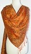 Elegant Apricot Reversible Paisley Pashmina Silk Shawl Wrap