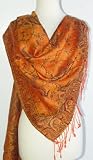 Elegant Apricot Reversible Paisley Pashmina Silk Shawl Wrap