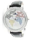 Super Techno Mens Diamond World Map Watch 0.10 cts