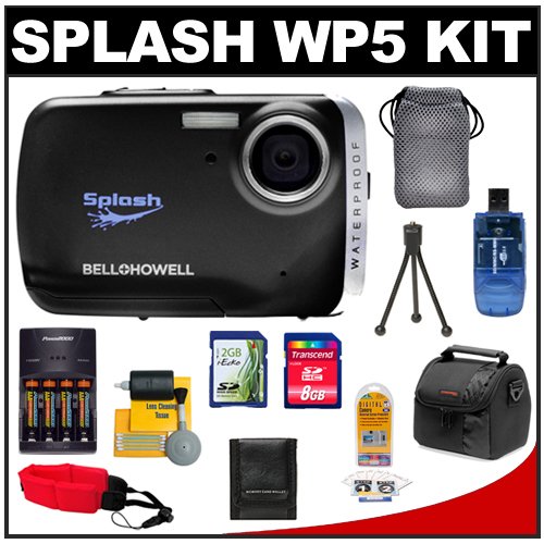 Bell & Howell Splash WP5 Waterproof Digital Camera (Black) with 2GB SD Card, Reader & Pouch + 8GB Card + Batteries + Case + Floating Strap + Accessory Kit