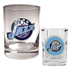 Utah Jazz NBA Rocks Glass & Square Shot Glass Set - Primary Logo by Great American Products