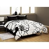 Modern Large Floral Black & White 3 pc Queen Comforter Set