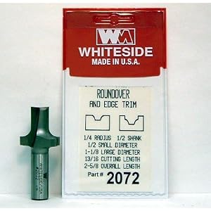 PART #2072 CARBIDE-TIP PLUNGE ROUNDOVER AND EDGE TRIM BIT W/POINT 1/4 RADIUS X 1-1/8