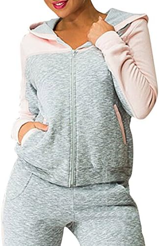 Worronland Women's Two-Tone Hoodie Zip Up Sweatsuit Plus Size 2 Piece Sport Suit