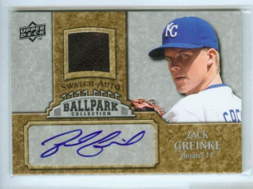 Zach Greinke Autograph 2009 Upper Deck Ballpark Collection Baseball Card #JA-ZG w/ Game Used Jersey Swatch / Kansas City Royals / Milwaukee Brewers