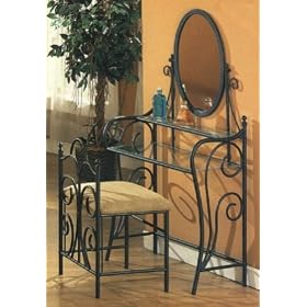 Burlington Black Sand Finish Metal Vanity Table Mirror & Stool