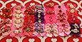 40 Dog Hair Bows -Red/Pink/Purple Collection Polka-Dot and Solid Color Bows with Beads or Flowers - Wholesale Lot for Groomers - Handmade