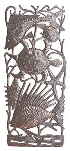 Fish and Turtle Deep Sea Wall Art, Recycled Metal, 7