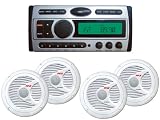 Pyle Full Audio Package for Boat/Car/Truck/SUV -- PLCDMR97 1.5-Din AM/FM Receiver CD/CDR/MP3/AM-FM Marine Grade Player + 2x PLMR60W Pair of 150W Waterproof 6.5 white 2 way Speakers