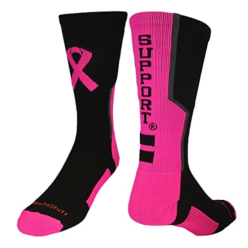 Pink Ribbon Breast Cancer Awareness Support Crew Socks - football, basketball