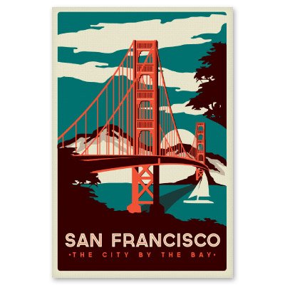 San Francisco City by the Bay Vintage Poster Vinyl Sticker - Car Phone Helmet - SELECT SIZE