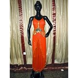 Orange Bra Choli Hip Wrap Scarf Coin Bellydance Costume M