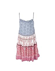 Striped Print Glittering Cotton/Linen Bateau Neck  Dress