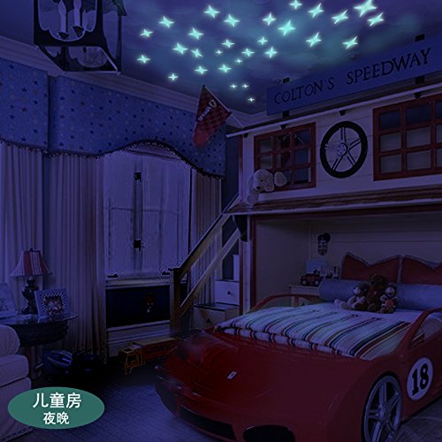 AmaonmÂ® 24 Pcs Glow in the Dark Stars Wall Stickers Arts & Crafts Children s Decorative Stickers Noctilucent Sticker Luminous Star Wall Decals Home Decoration Art Decor for Kids Room Bedroom Bathroom Study Room Living Room (Green)