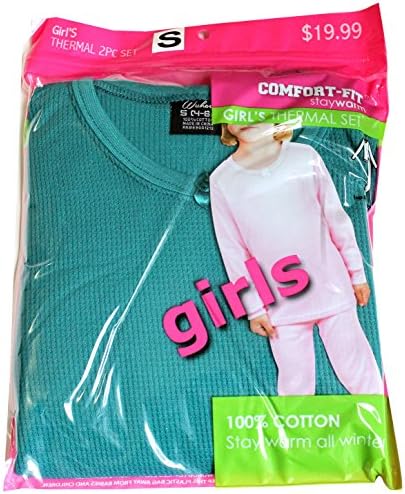 New Comfort Fit Winter Girl's Warm Thermal 100% Cotton 2 PCS Set Blue Green S