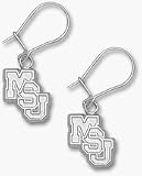 Mississippi State Bulldogs 3/8 Diagonal MSU Dangle Earrings - Sterling Silver Jewelry