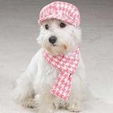 X-SMALL - PINK - Houndstooth Hat and Scarf Sets
