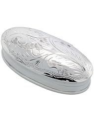 Sterling Silver Pill Box Elongated Oval Shape, Engraved Design, 1 1 x 1 inch