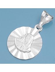 Sterling Silver Virgin Mary Satin Finish Pendant Cute Charm Pure 925 New 18mm with 2mm Rope Chain