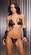 Leather Black Lace Up Bra G-String Panty 2 Piece Set